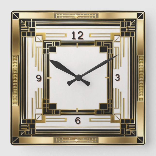 Horloge Carrée Or Art Déco élégant (Recto)