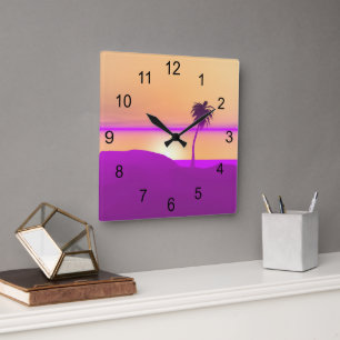 Horloge Carrée Or et violet d'île