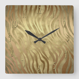 Horloge Carrée Or Luxe Luxueux Safari Glamour Zèbre Jungle