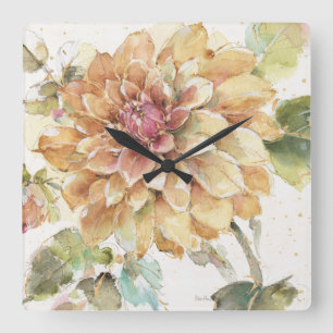 Horloge Carrée Orange Dahlia