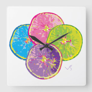 Horloge Carrée Orange Fruits Slices Pop Art