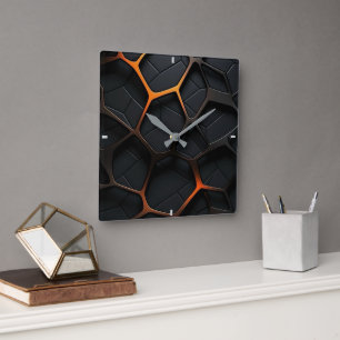 Horloge Carrée Orange noir