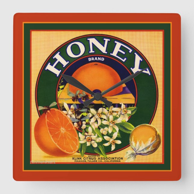 Horloge Carrée Oranges Square Wall Clock (Recto)