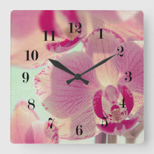 Horloge Carrée Orchidée rose