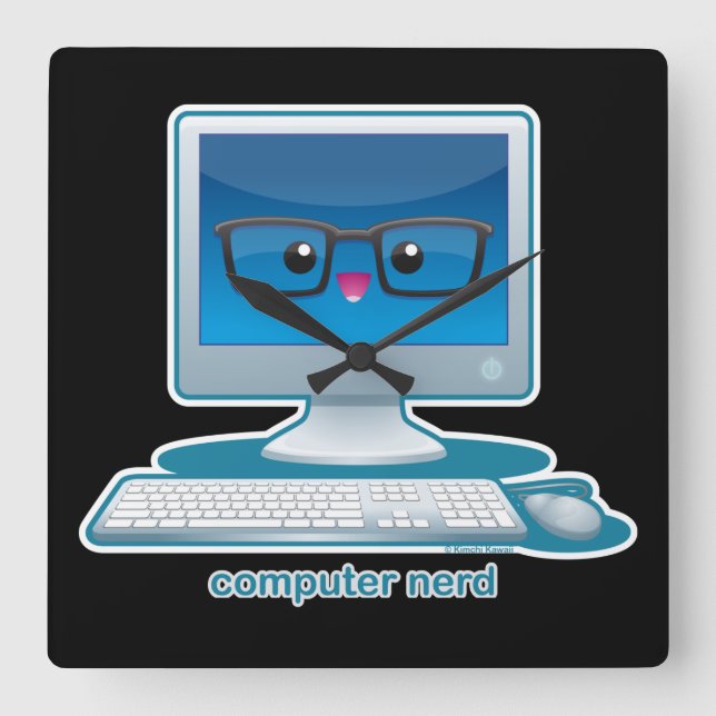 Horloge Carrée Ordinateur Nerd (Recto)
