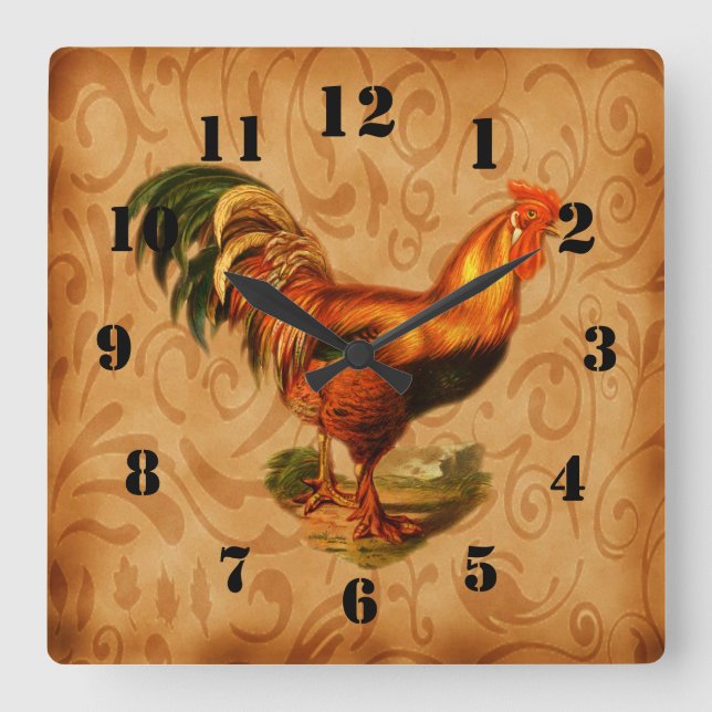 Horloge Carrée Organisation rustique du coq de campagne (Recto)
