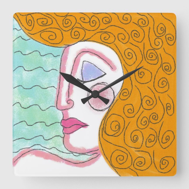 Horloge Carrée Original Abstract Painting Square Wall Clock (Recto)