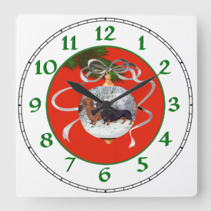 Horloge Carrée Ornement de Noël pour Dachshunds