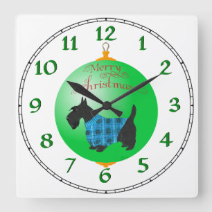 Horloge Carrée Ornement de Noël Terrier Écossais