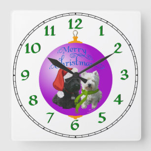 Horloge Carrée Ornement de Noël Westie Scottie
