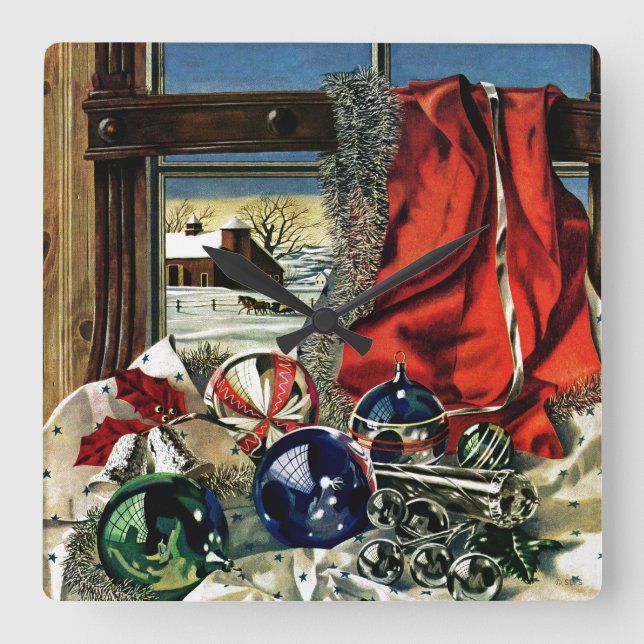 Horloge Carrée Ornements de Noël (Recto)