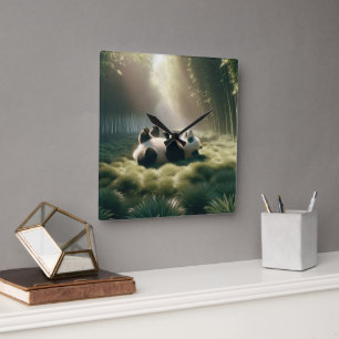 Horloge Carrée Ours De Panda Sous Le Soleil