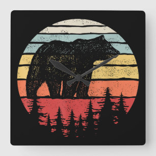 Horloge Carrée Ours Grizzly Rétro Vintage