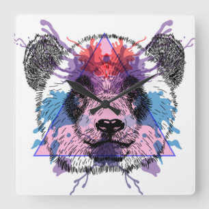 Horloge Carrée Ours panda géométrique