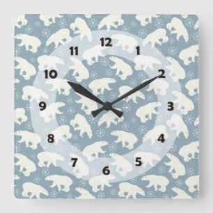 Horloge Carrée Ours polaires d'hiver motif transparent + vos idée