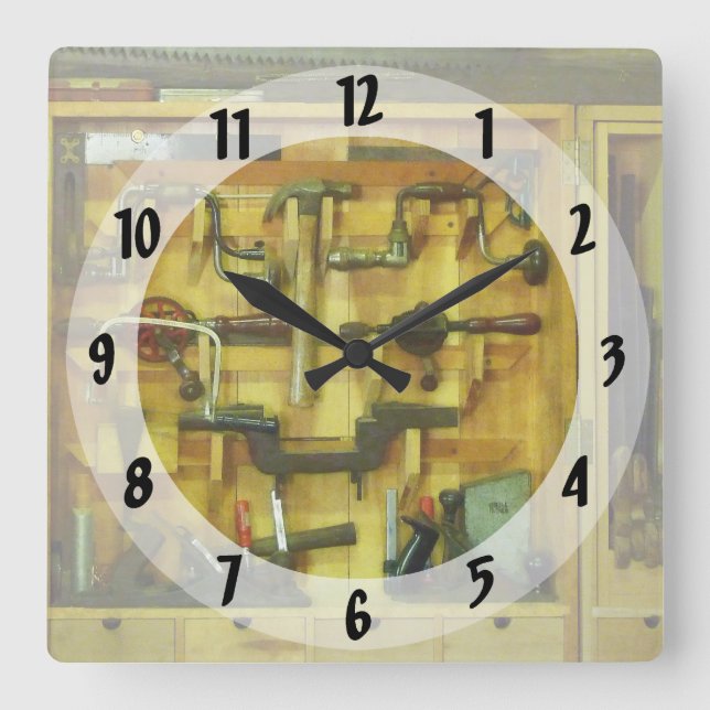 Horloge Carrée Outils de travail du bois (Recto)