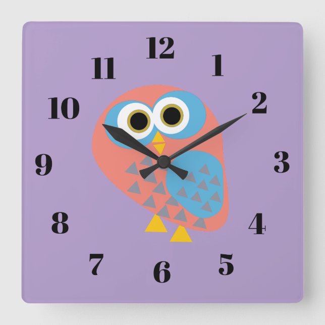 Horloge Carrée Owl, purple (Recto)