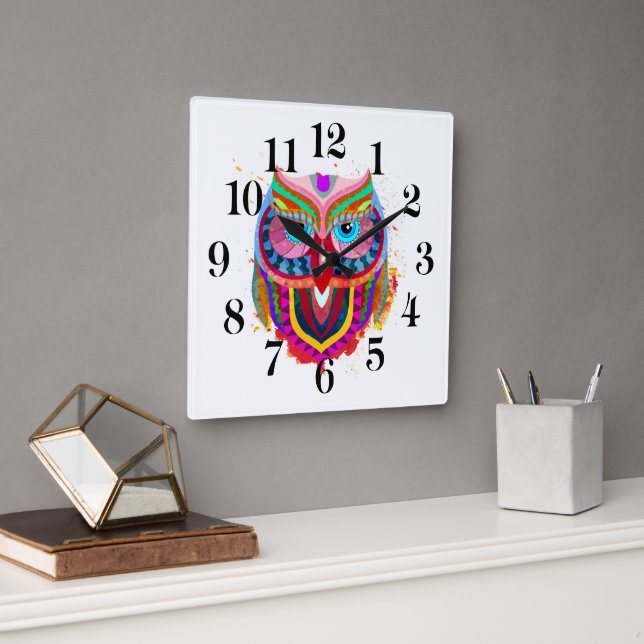 Horloge Carrée Owl Wall Clock (Bureau)