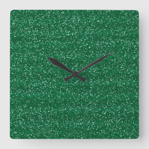 Horloge Carrée Pailleté Vert & Paillettes Argentées
