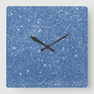 Horloge Carrée Paillettes Bleues Brillantes
