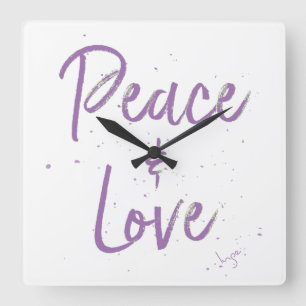 Horloge Carrée PAIX et amour-violet