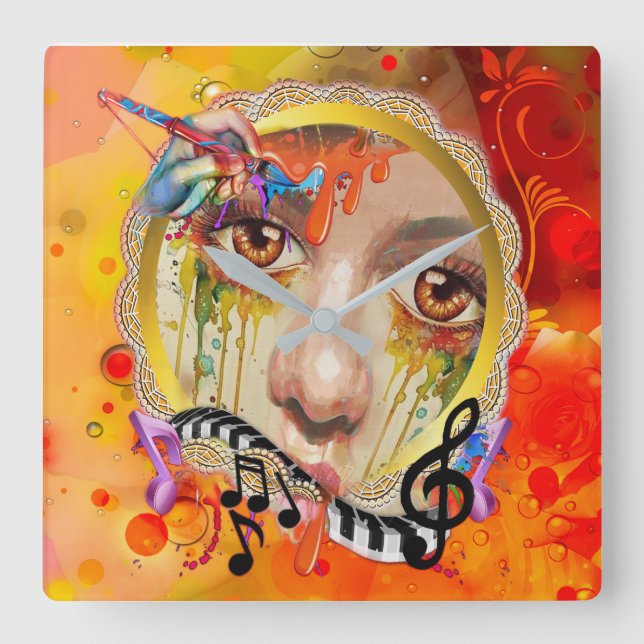 Horloge Carrée Palette Artiste (Recto)