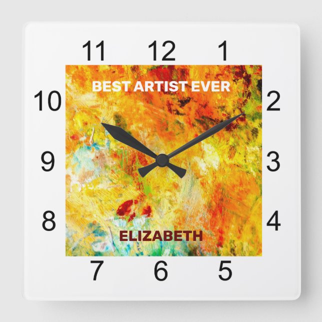 Horloge Carrée Palette Artiste Colorée (Recto)