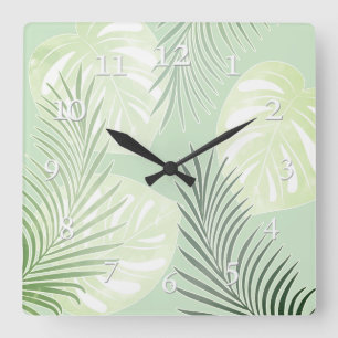 Horloge Carrée Palm feuille, tropical, Botanique, feuille, jungle