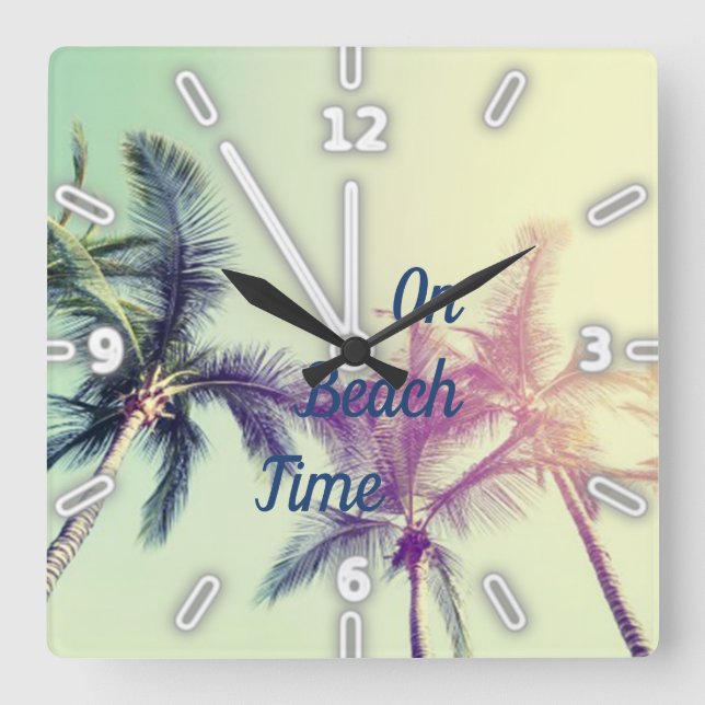 Horloge Carrée Palm, Plage tropicale, Été (Recto)