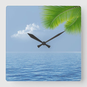 Horloge Carrée Palme tropicale sur l'eau