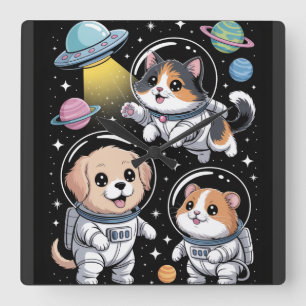Horloge Carrée Pals spatiaux - Cute Astronaut Animaux Explorant