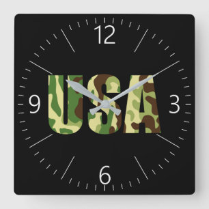 Horloge Carrée Panneau de camouflage de kaki américain