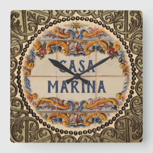 Horloge Carrée Panneau de la maison espagnole (texte personnalisa
