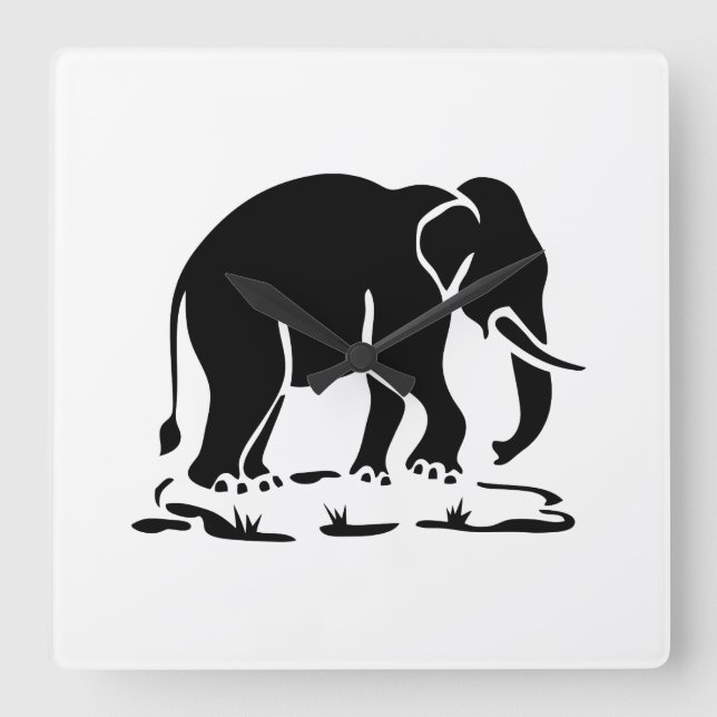 Horloge Carrée Panneau de trekking des éléphants asiatiques devan (Recto)