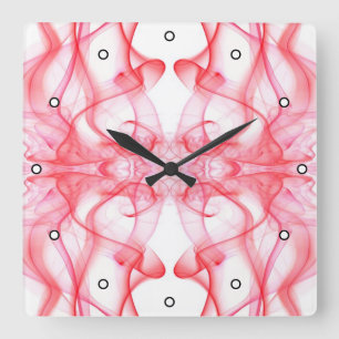 Horloge Carrée Panneaux de fumée rouge sur blanc avec points