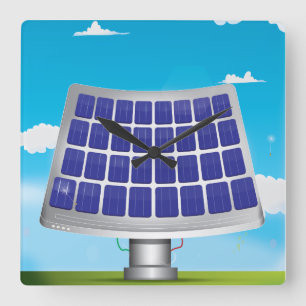 Horloge Carrée panneaux solaires dessin animé