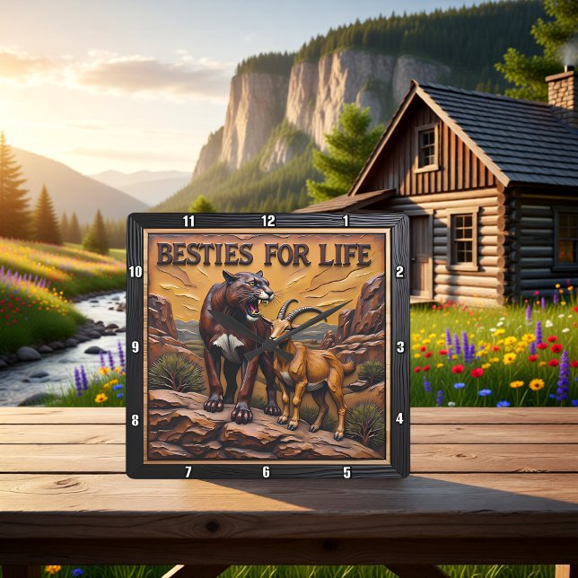 Horloge Carrée Panther Goat Pair Mountain (Créateur téléchargé)