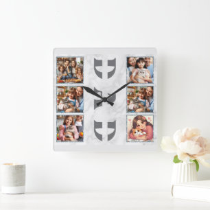 Horloge Carrée Papa : Famille, Amour, Souvenirs gris