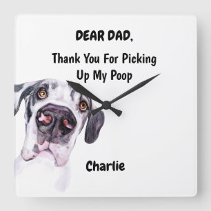 Horloge Carrée Papa Great Dane drôle Art Canine Aquarelle