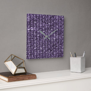 Horloge Carrée papier bulle violet