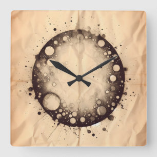 Horloge Carrée papier froissé avec tache ronde et taches