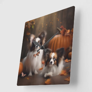 Horloge Carrée Papillon Chien de Printemps Délice Citrouille