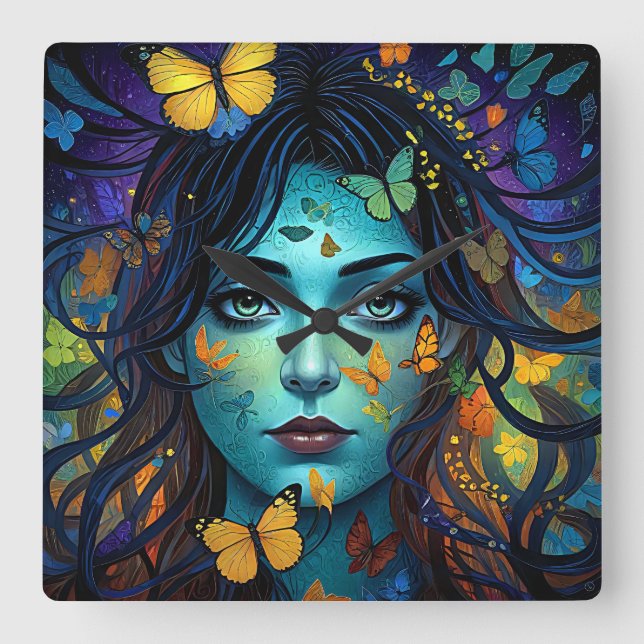 Horloge Carrée Papillon domestique (Recto)