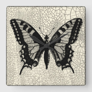 Horloge Carrée Papillon noir et blanc sur l'arrière - plan criqu