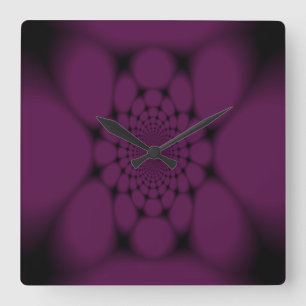 Horloge Carrée Papillon Violet Noir Pétales