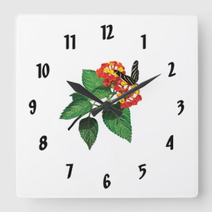 Horloge Carrée Papillon Zebra sur Lantanas