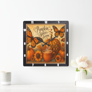 Horloge Carrée Papillons à épices citrouilles Automne