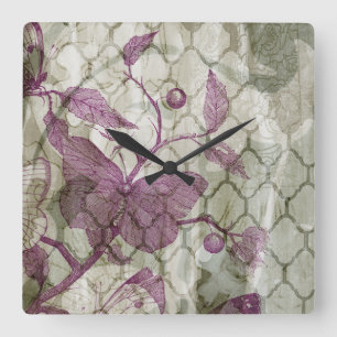 Horloge Carrée Papillons arabes III
