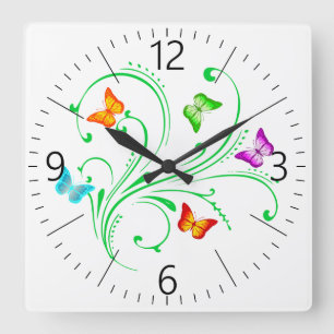 Horloge Carrée Papillons colorés