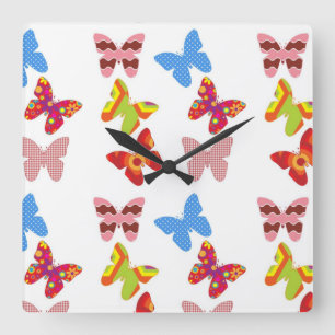 Horloge Carrée Papillons décoratifs colorés